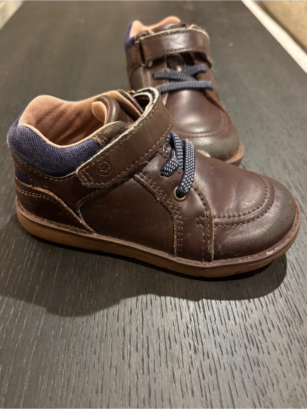 Kids Stride Rite Brown Leather Lace-Top Sneakers
